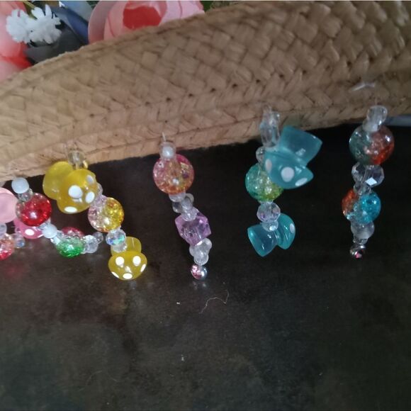 FESTIE STRAW HAT! One-of-a-kind,UV Reactive hanging Mushrooms, silk florals. - Picture 4 of 10